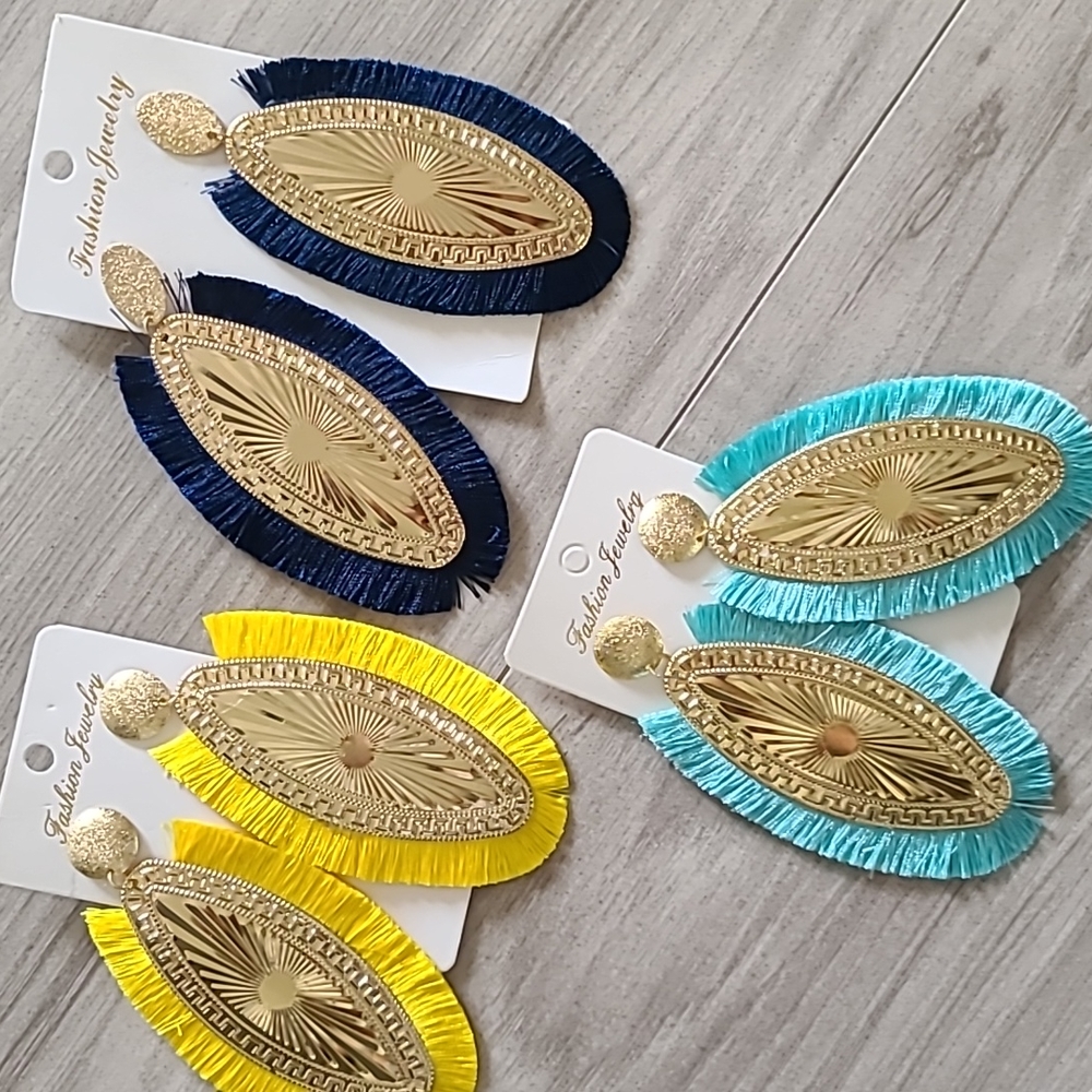 LIGHT BOHO OVERSIZED SILK FRINGE EARRINGS COLORFUL DRAMATIC
